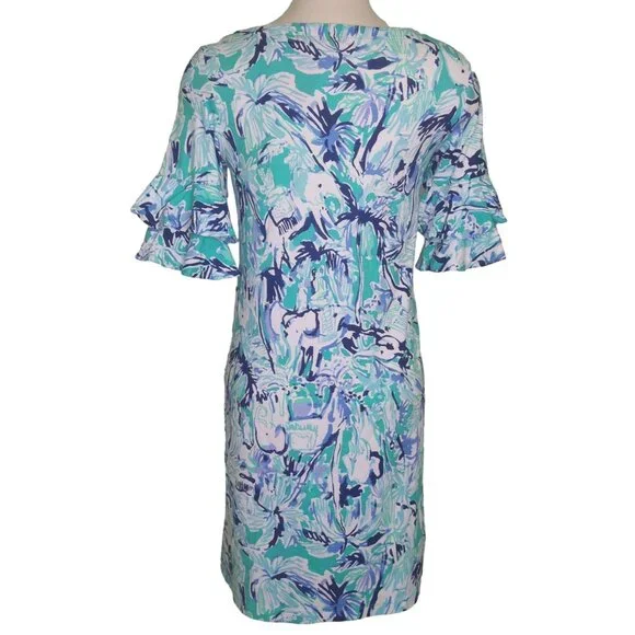 Lilly Pulitzer Women's Lula Dress XS Tropical Elephant Appeal Turquoise/Blue - Picture 4 of 13